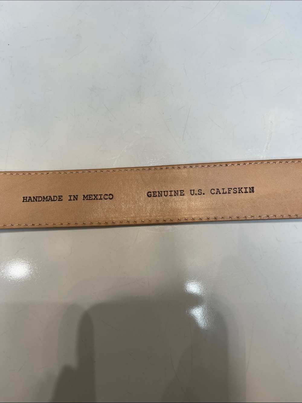 Tecovas men’s Brown Calfskin Belt with Antique Brass Buckle. - Picture 5 of 11